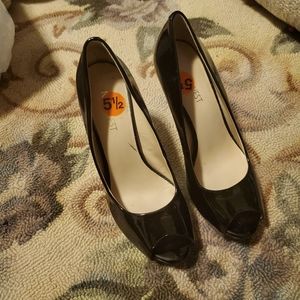 Patent Leather Platform Peep Toe Pumps